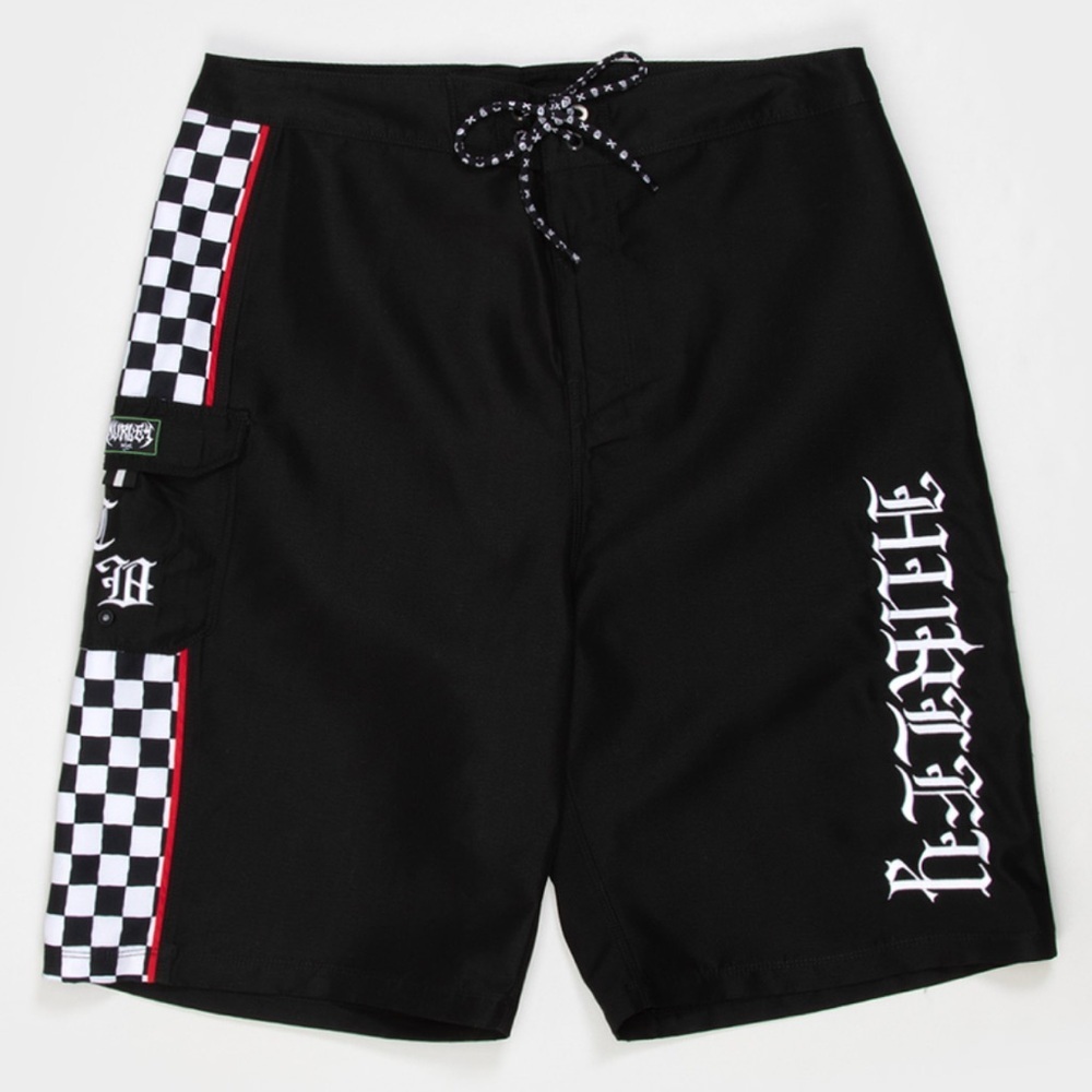 Hurley Black Board Shorts with Checker and Red Trim
